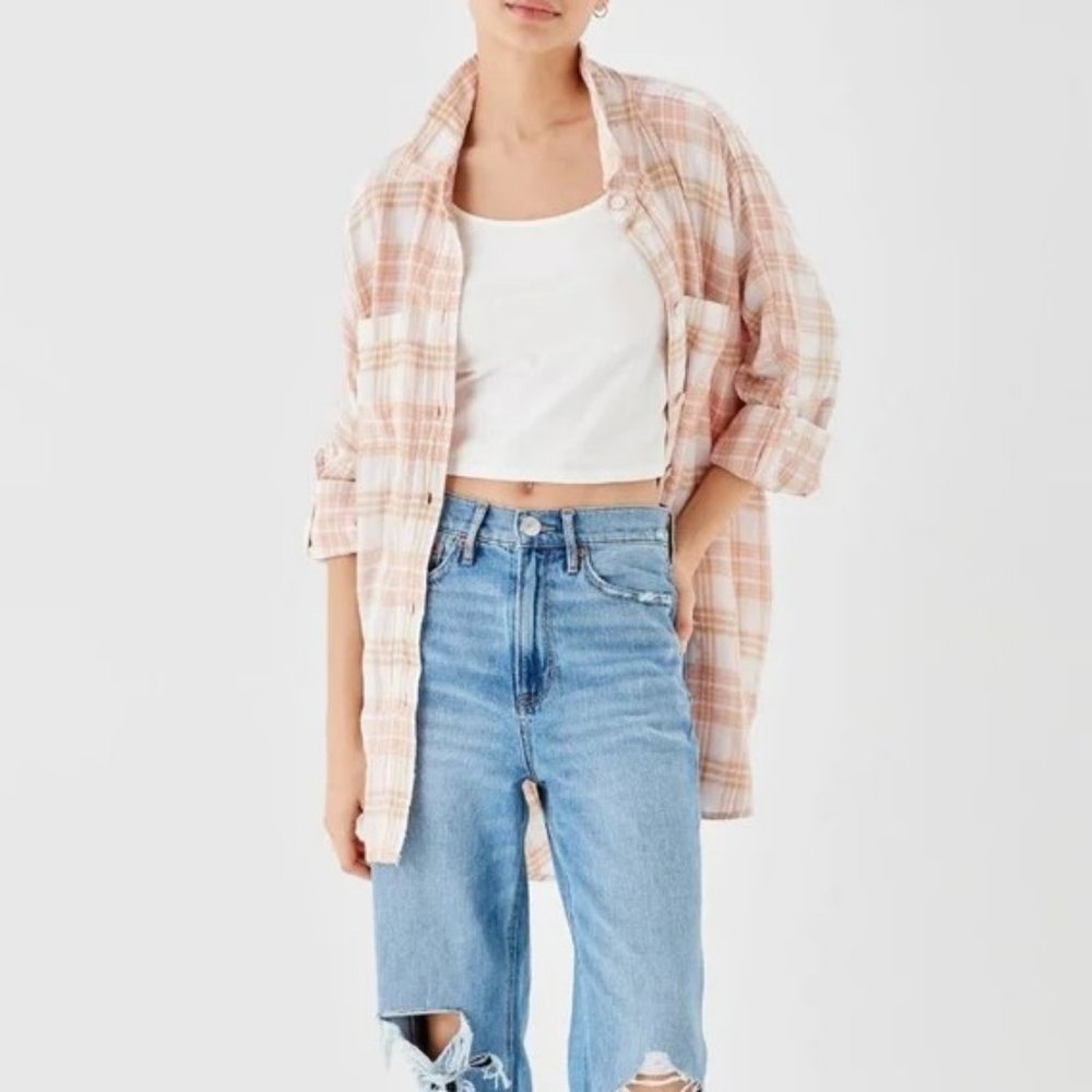 NEW American Eagle Linen Oversized Shirt L - Picture 2 of 14